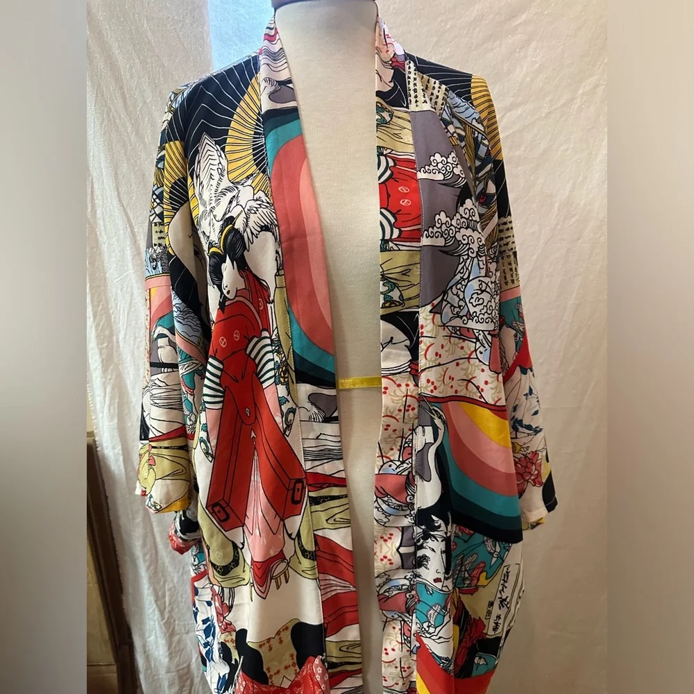 Japanese print kimono silky one size. - Picture 5 of 8